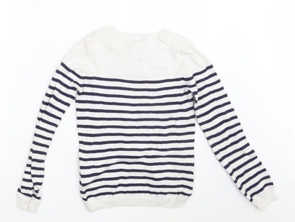 Preloved H&M Girls White Striped  Pullover Jumper Size 10-11 Years - Back