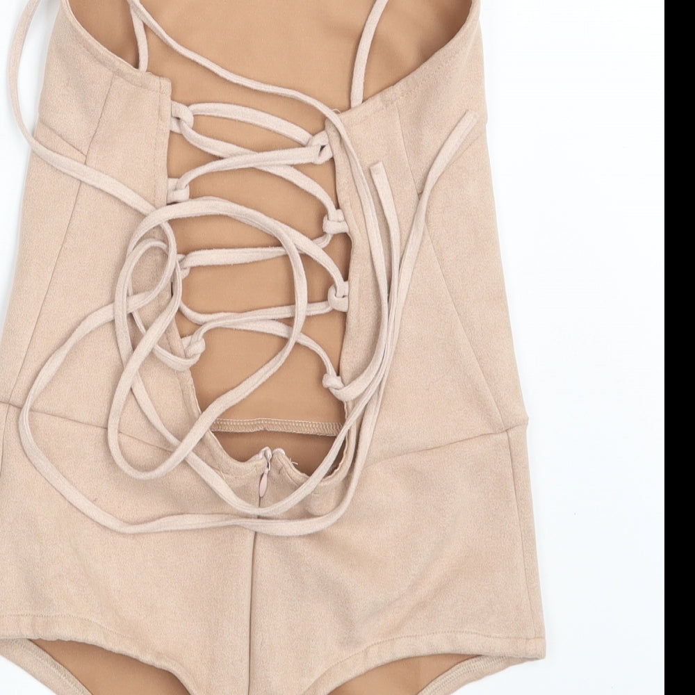 In the Style Womens Pink  Velvet Bodysuit One-Piece Size 10