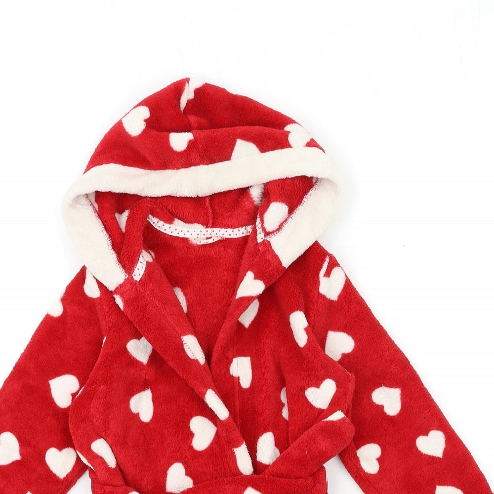 Marks and Spencer Girls Red Geometric Fleece Kimono Gown Size 2-3 Years