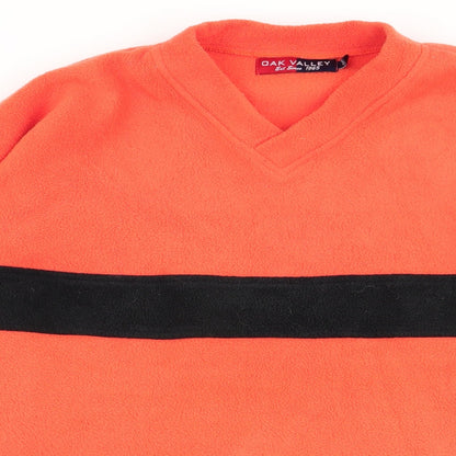 Close-up detail of Oak valley men’s orange jumper, size L