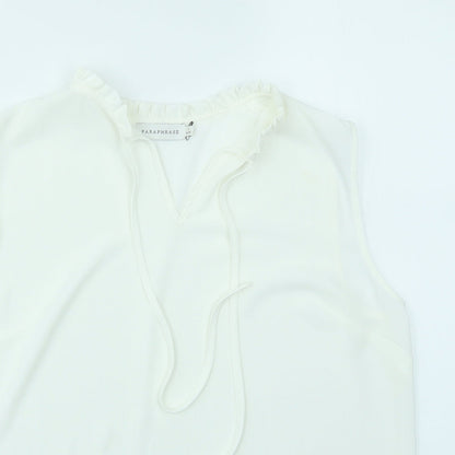 Close-up detail of paraphase women’s white basic blouse, size L