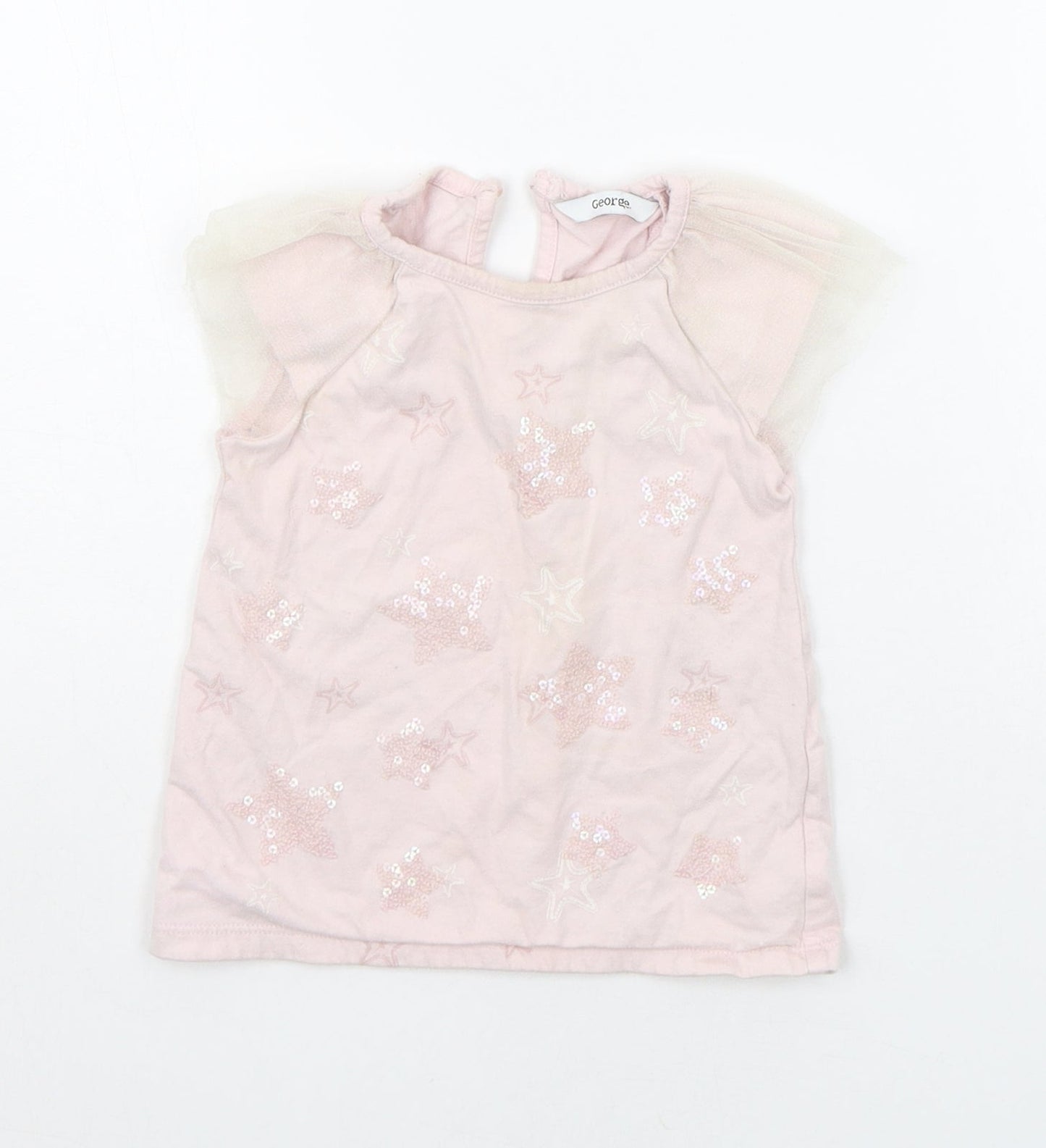 George Girls Pink Geometric  Basic T-Shirt Size 2-3 Years  - SEQUIN