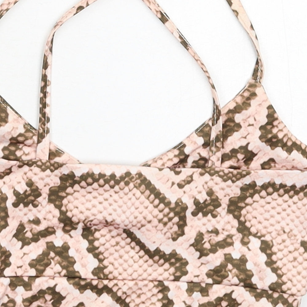 PRETTYLITTLETHING Womens Beige Animal Print  Cropped Tank Size 6