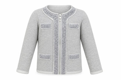 Front view of Dylan & Abby girls’ grey jacket, size 2-3, years