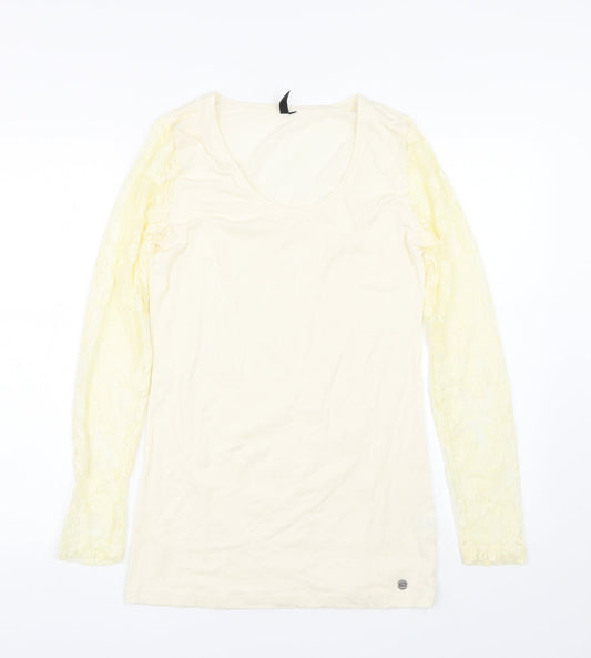 Miss BAron Womens Beige Floral  Basic T-Shirt Size L