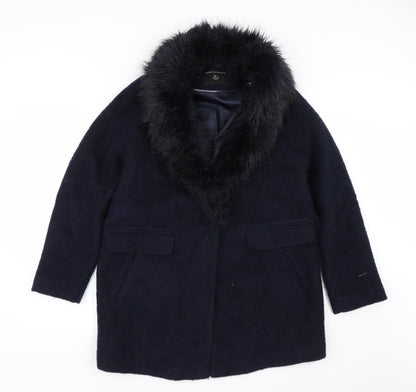 Additional front view of Dorothy Perkins women’s blue overcoat coat, size UK 14