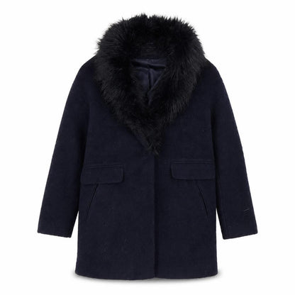 Front view of Dorothy Perkins women’s blue overcoat coat, size UK 14