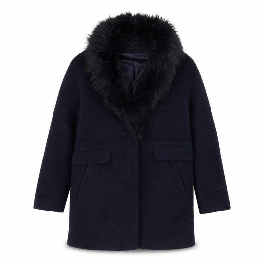 Front view of Dorothy Perkins women’s blue overcoat coat, size UK 14