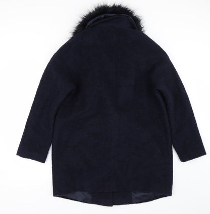 Back view of Dorothy Perkins women’s blue overcoat coat, size UK 14