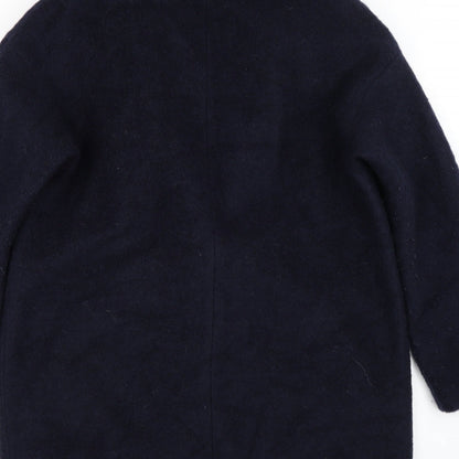 Brand and care label for Dorothy Perkins women’s blue overcoat coat, size UK 14