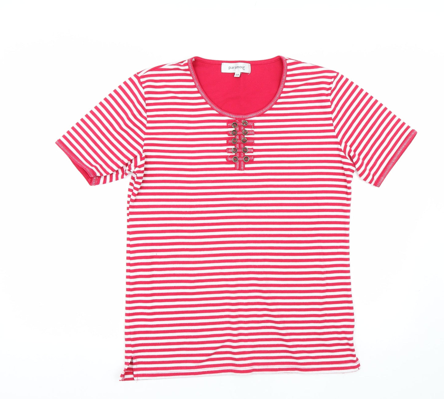 patamour Womens Red Striped  Basic T-Shirt Size S