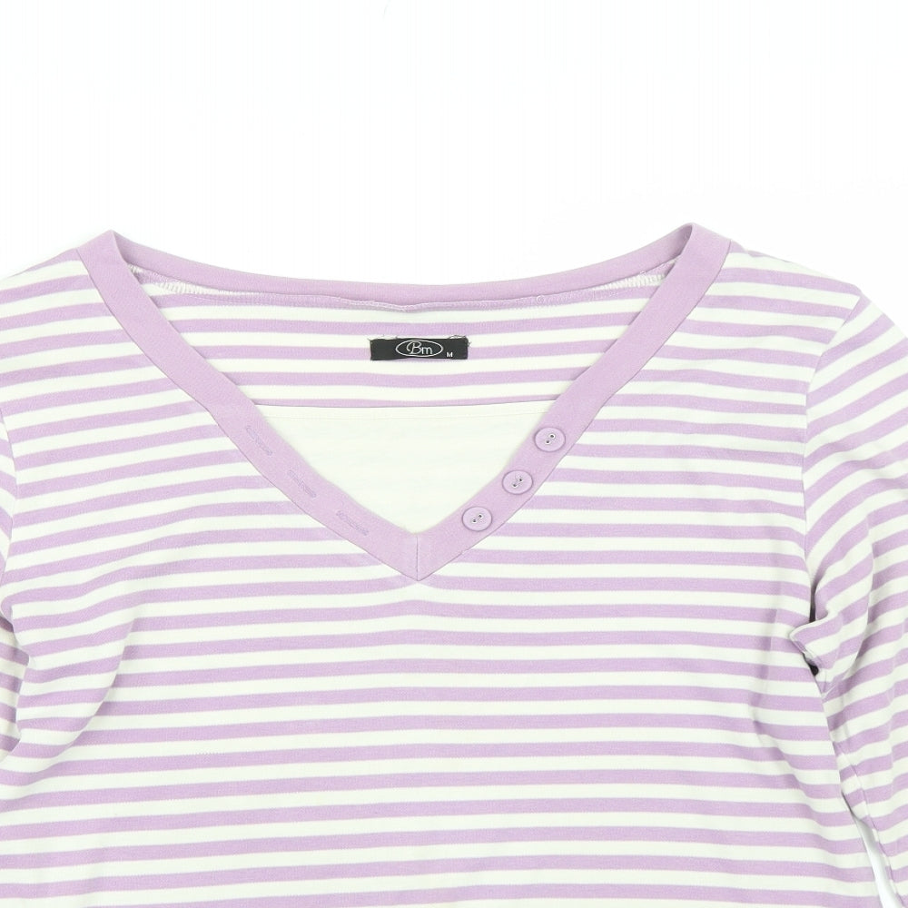 BM Womens Purple Striped  Basic T-Shirt Size M