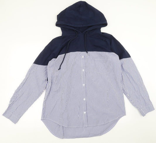 SheIn Womens Blue Striped  Pullover Hoodie One Size