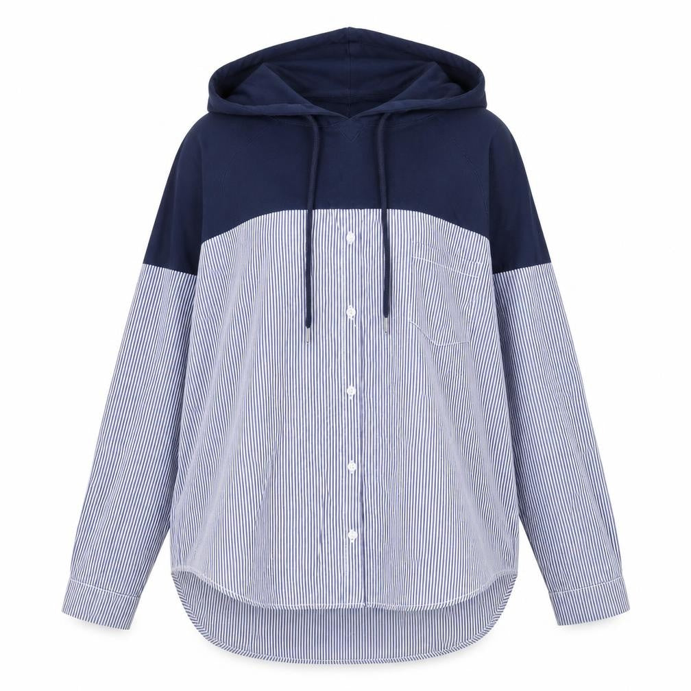 SheIn Womens Blue Striped  Pullover Hoodie One Size