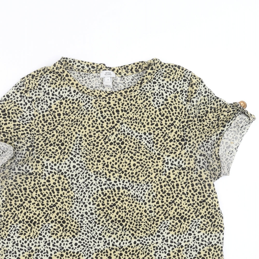 River Island Womens Beige Animal Print  Basic T-Shirt Size 8