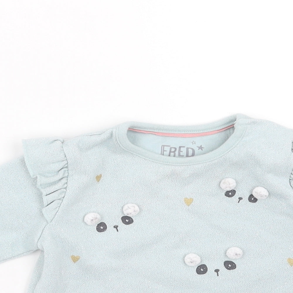 FRED & FLO Baby Green   Pullover Jumper Size 3-6 Months  - faces