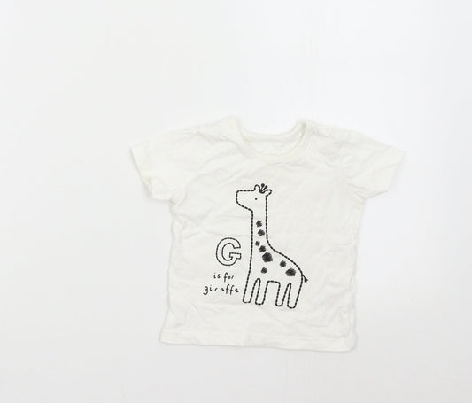 George Baby White   Basic T-Shirt Size 6-9 Months  - Giraffe