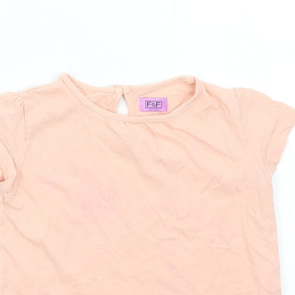Close-up detail of F&F girls’ pink basic t-shirt, size 2-3, years