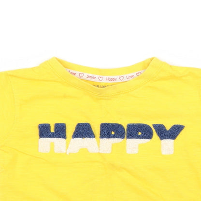 Close-up detail of Primark boys’ yellow basic t-shirt, size 12, months