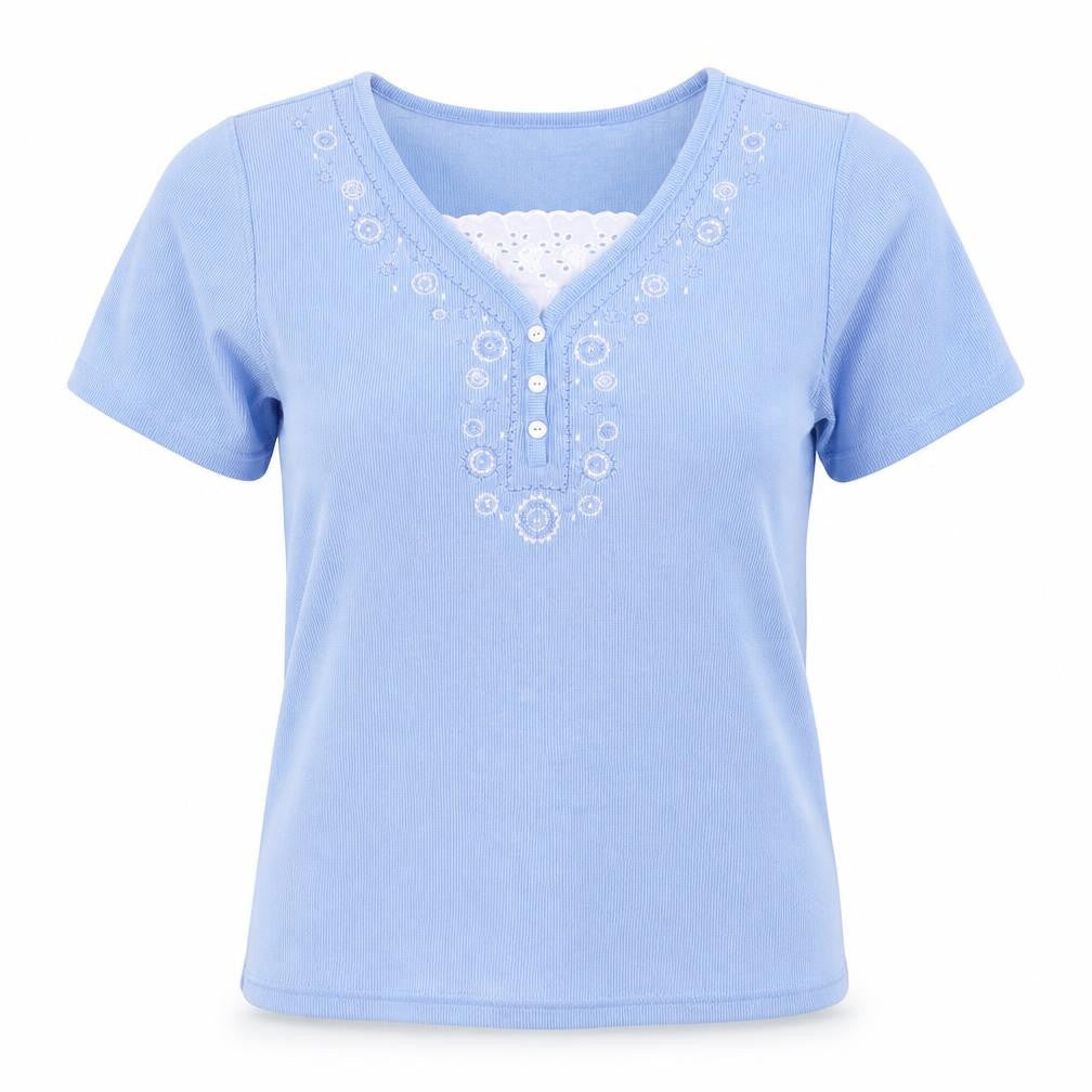 BM Womens Blue Floral  Basic T-Shirt Size XS