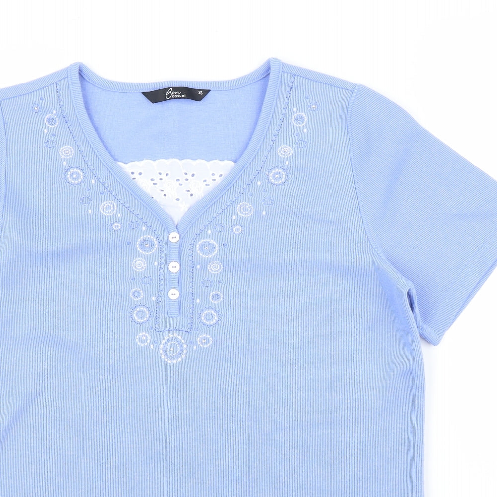 BM Womens Blue Floral  Basic T-Shirt Size XS