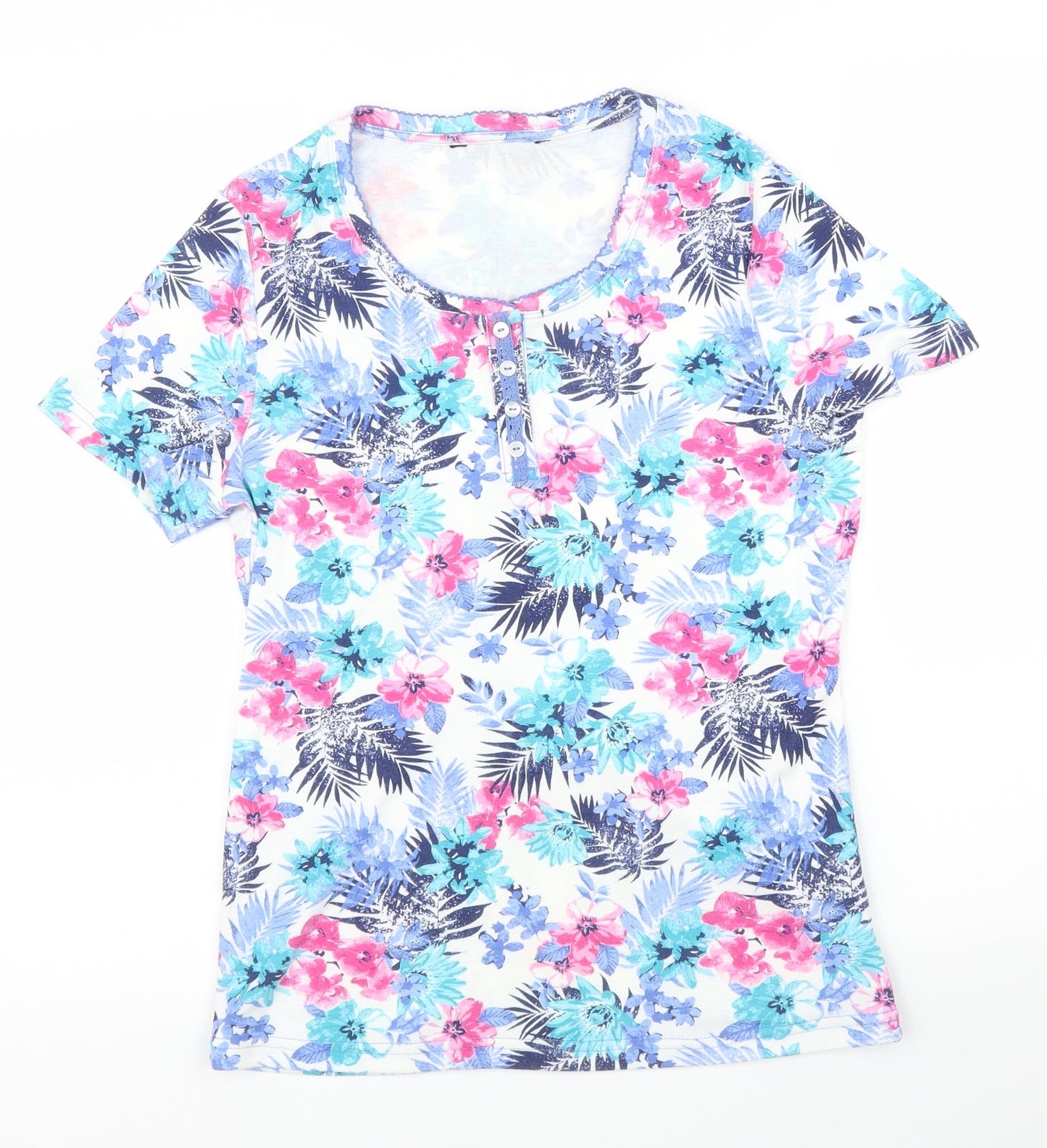 Preworn Womens Blue Floral  Basic T-Shirt Size S