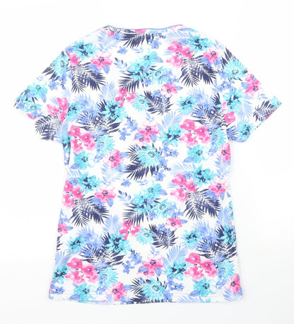 Preworn Womens Blue Floral  Basic T-Shirt Size S