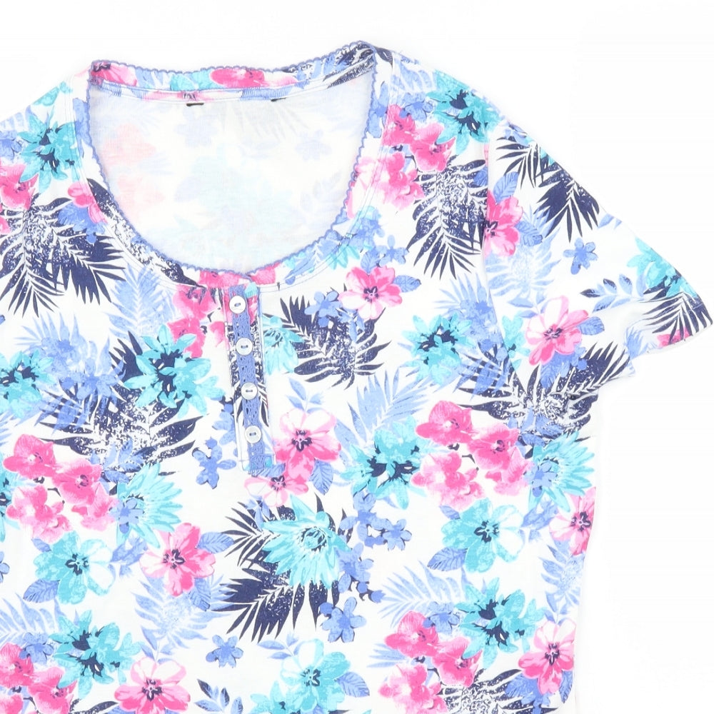 Preworn Womens Blue Floral  Basic T-Shirt Size S