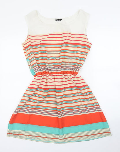 Womens Orange Striped  A-Line  Size M