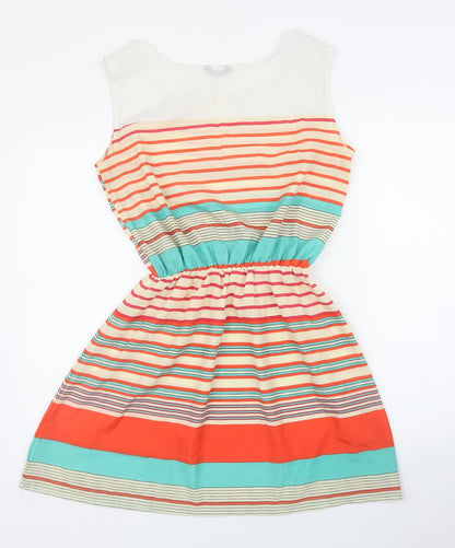Womens Orange Striped  A-Line  Size M