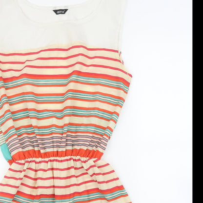 Womens Orange Striped  A-Line  Size M