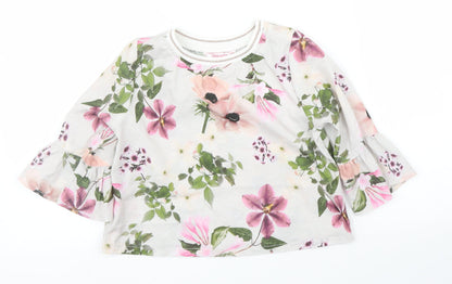 Additional front view of Evie girls’ grey floral basic blouse, size 7, years