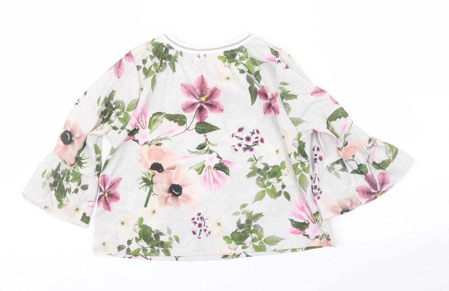 Evie Girls Grey Floral  Basic Blouse Size 7 Years