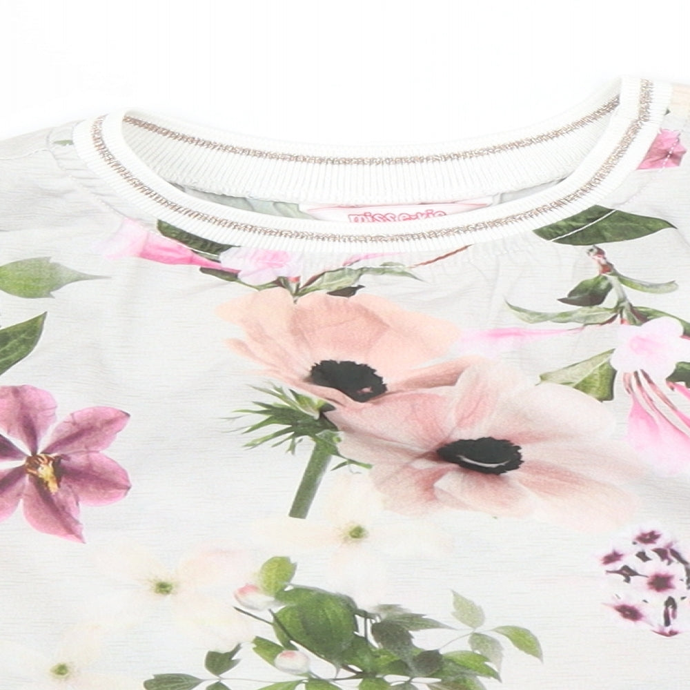 Evie Girls Grey Floral  Basic Blouse Size 7 Years