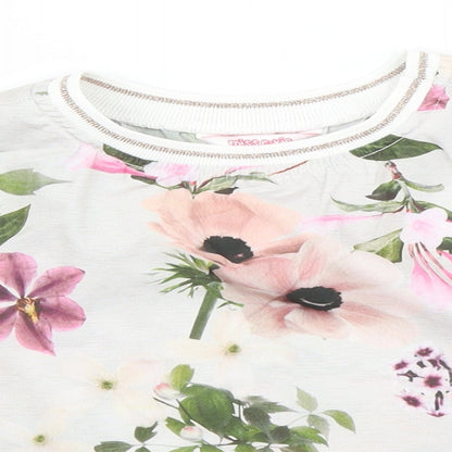 Close-up detail of Evie girls’ grey floral basic blouse, size 7, years
