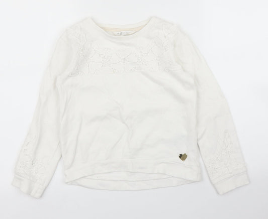 H&M Girls White   Pullover Jumper Size 7 Years