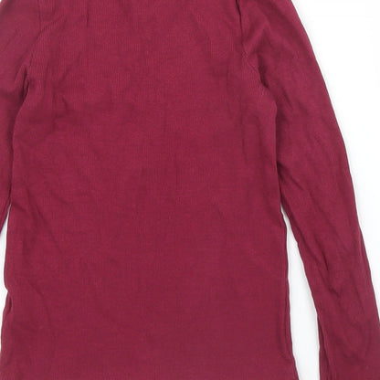 Brand and care label for Nutmeg girls’ purple basic t-shirt, size 7, years