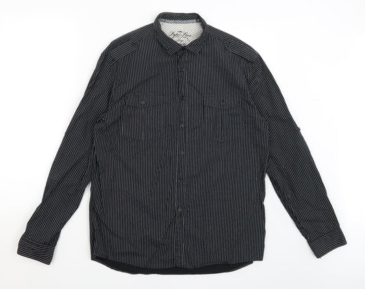 NEXT Mens Black Striped   Button-Up Size L