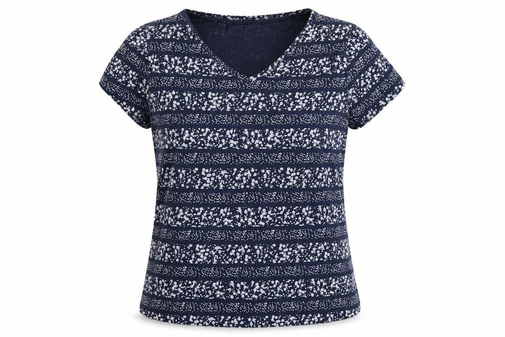 John Baner Womens Blue Geometric  Basic T-Shirt Size M
