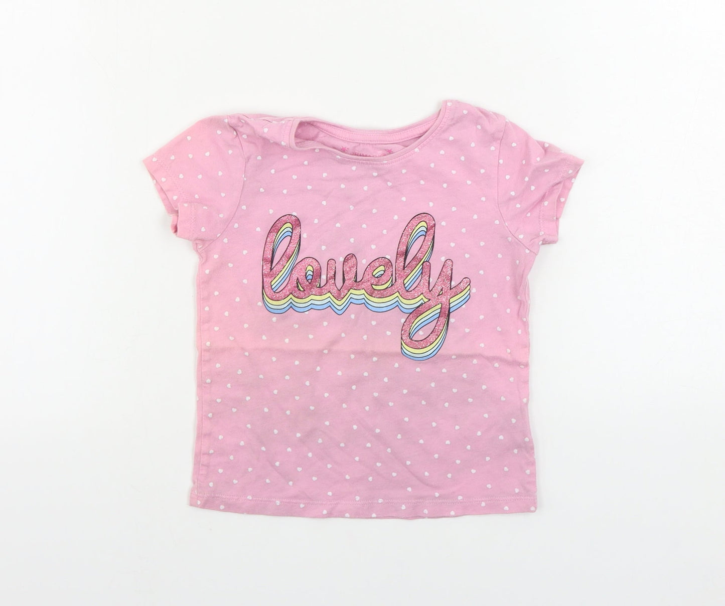 Primark  Girls Pink Polka Dot  Basic T-Shirt Size 5-6 Years