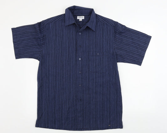 Haggar Mens Blue Striped   Button-Up Size S