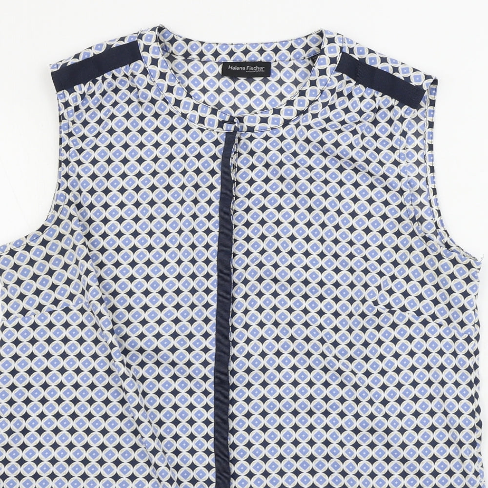 HELENE FICHER  Womens Blue Geometric  Basic Button-Up Size 8