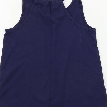 Brand and care label for Nutmeg girls’ blue basic t-shirt, size 9-10, years