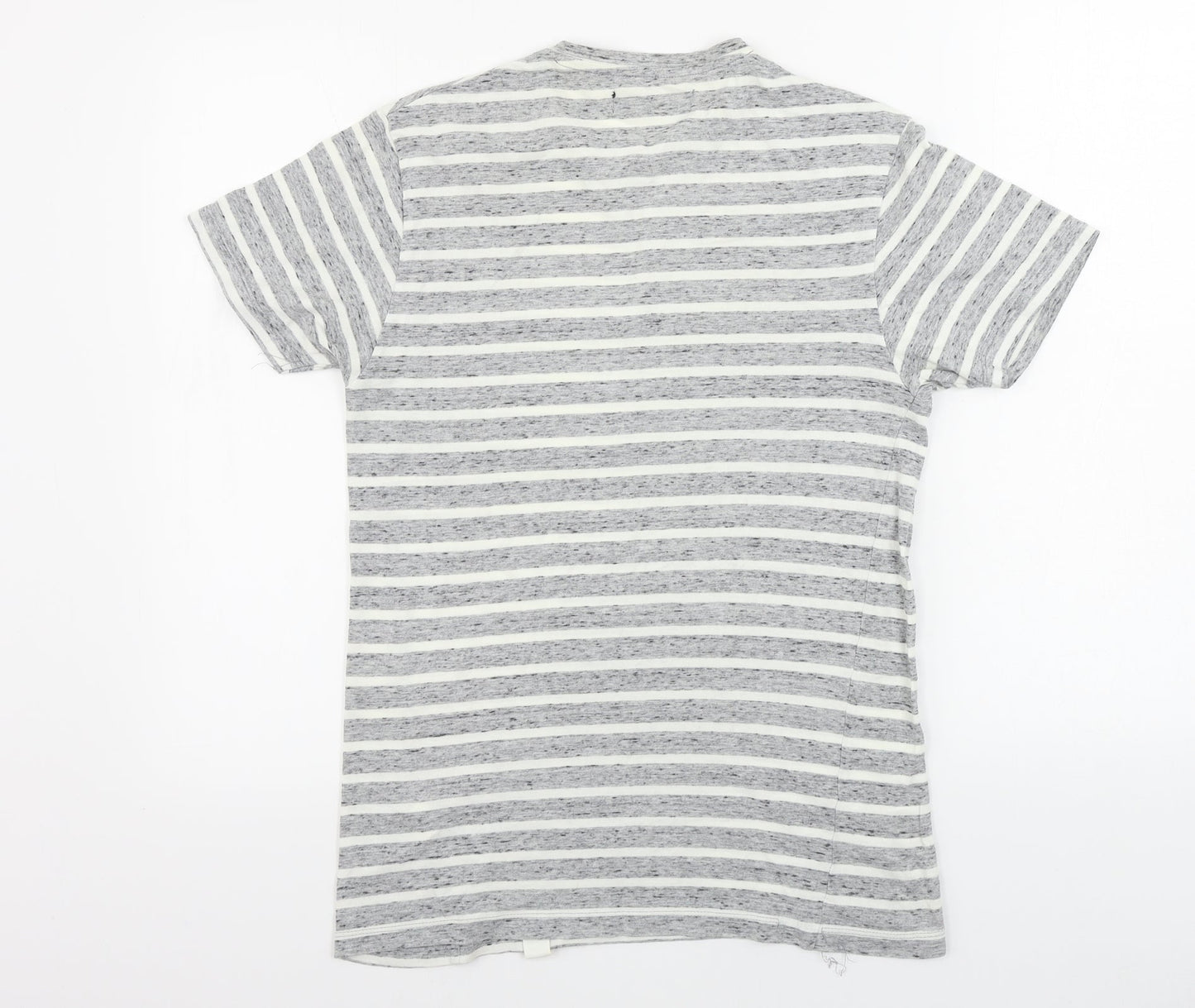 greenwood state Womens Grey Striped  Basic T-Shirt Size XS