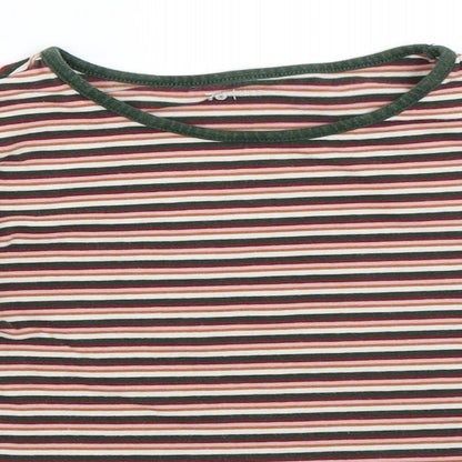 Close-up detail of Tu girls’ pink striped basic t-shirt, size 9, years
