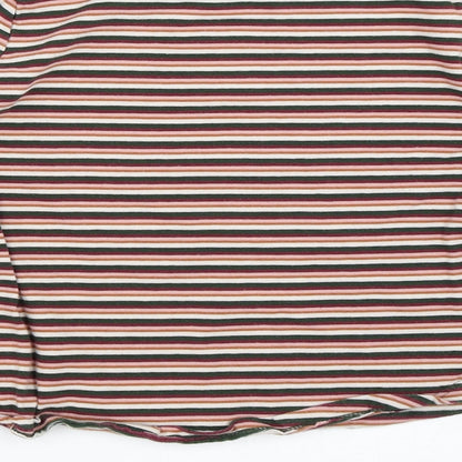 Brand and care label for Tu girls’ pink striped basic t-shirt, size 9, years