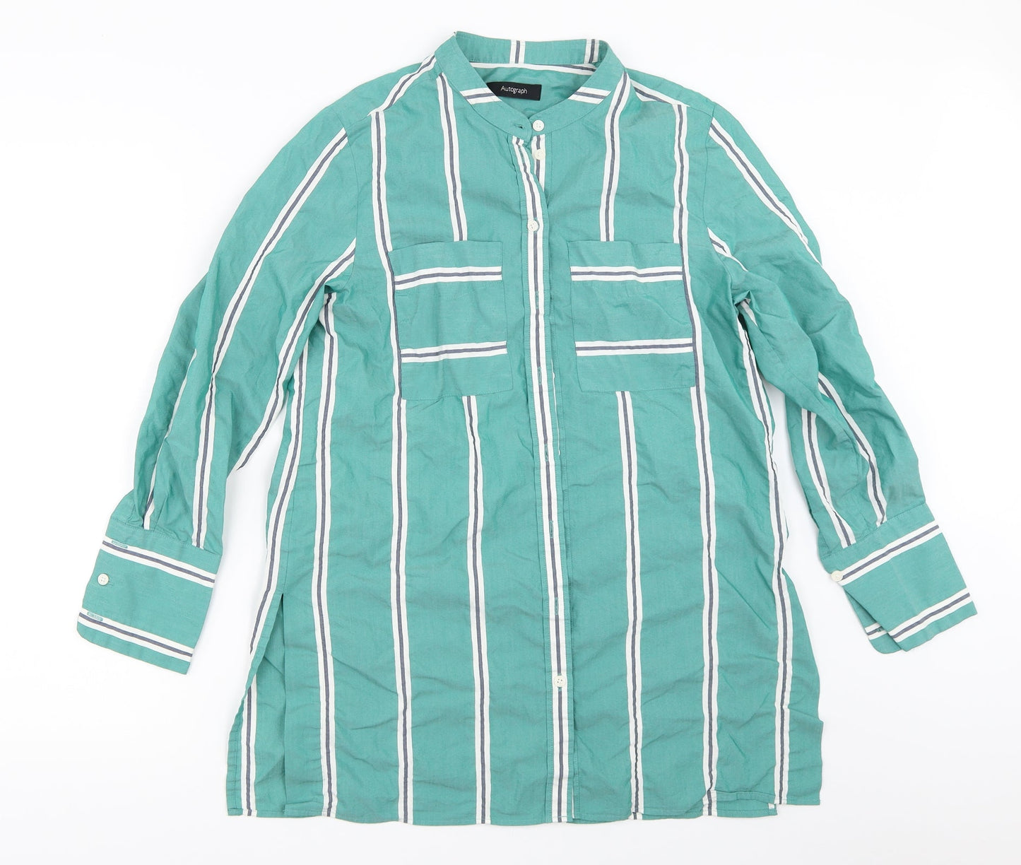 Marks and Spencer Womens Green Striped  Basic Button-Up Size 8