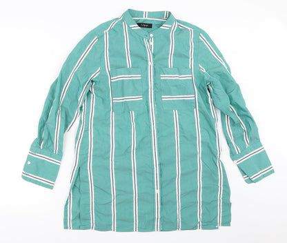 Preloved Marks and Spencer Womens Green Striped  Basic Button-Up Size 8 - Front