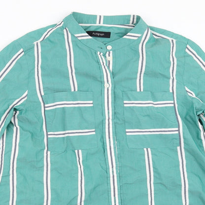 Preloved Marks and Spencer Womens Green Striped  Basic Button-Up Size 8 - Detail