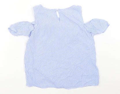 Back view of H&M girls’ blue striped basic blouse, size 14, years